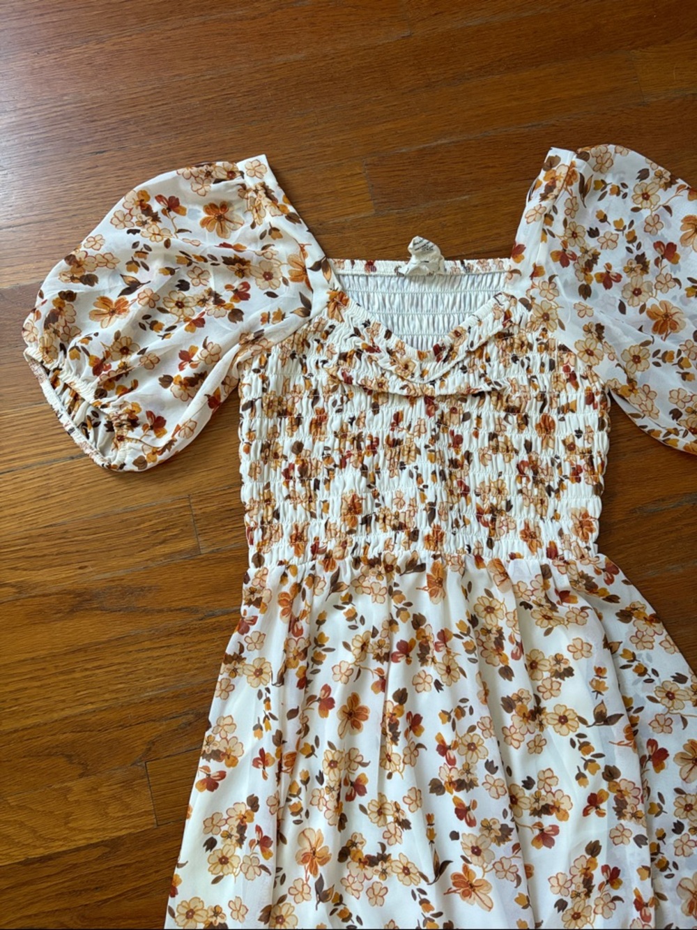 Jessica Simpson Autumn Flowers Puff Sleeve Ruffle Dress in XS